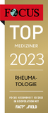 Logo FOCUS-Siegel TOP-Mediziner 2023 für Rheumatologie Logo FOCUS-Siegel TOP-Mediziner 2023 für Rheumatologie
